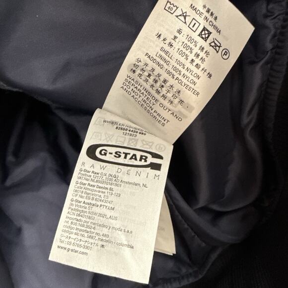 G Star Raw Whistler Hooded Bomber Puffer Coat Size Large Navy Nylon - Picture 14 of 15